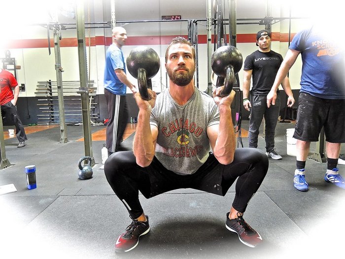 Paul At RKC Double Kettlebell BUP Squat